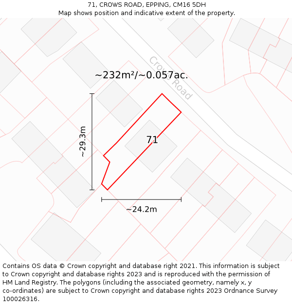 71, CROWS ROAD, EPPING, CM16 5DH: Plot and title map