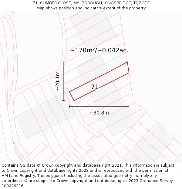 71, CUMBER CLOSE, MALBOROUGH, KINGSBRIDGE, TQ7 3DF: Plot and title map