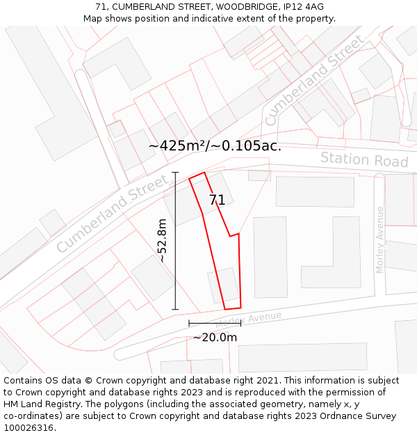 71, CUMBERLAND STREET, WOODBRIDGE, IP12 4AG: Plot and title map