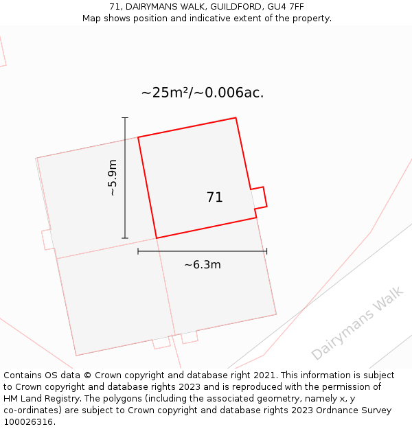 71, DAIRYMANS WALK, GUILDFORD, GU4 7FF: Plot and title map