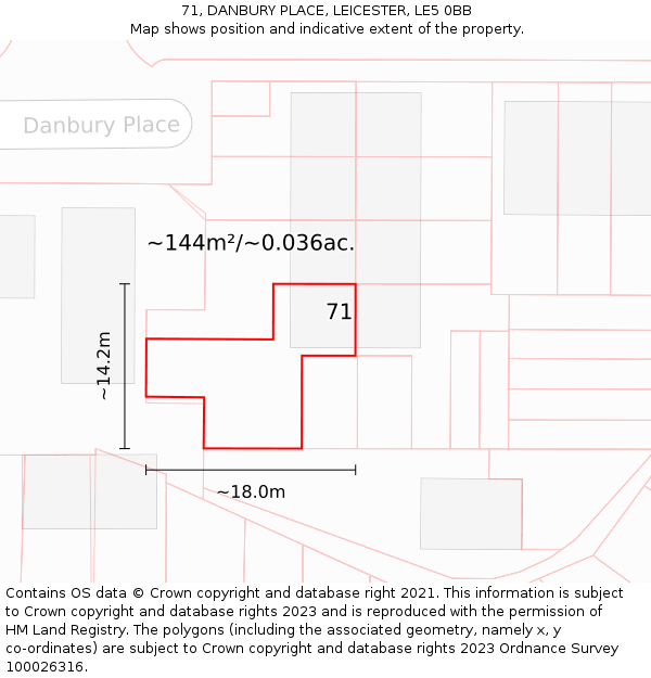 71, DANBURY PLACE, LEICESTER, LE5 0BB: Plot and title map