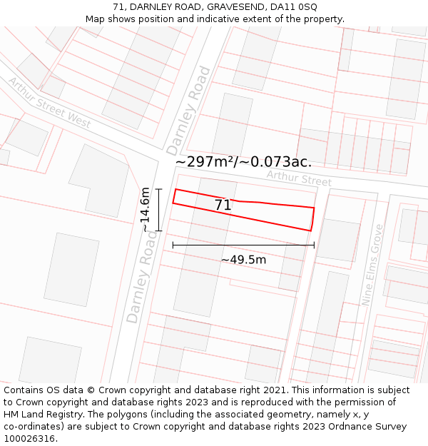 71, DARNLEY ROAD, GRAVESEND, DA11 0SQ: Plot and title map