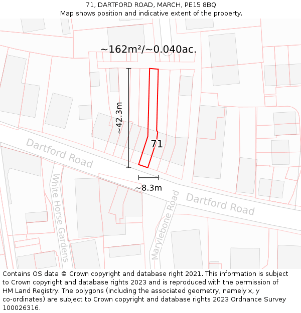 71, DARTFORD ROAD, MARCH, PE15 8BQ: Plot and title map