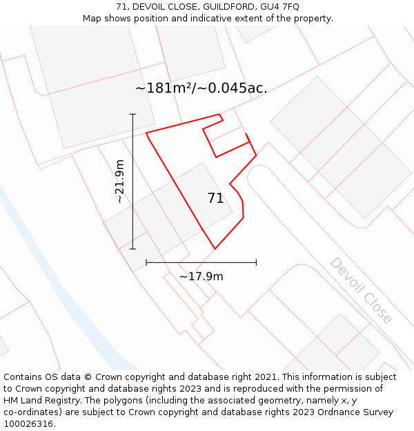 71, DEVOIL CLOSE, GUILDFORD, GU4 7FQ: Plot and title map