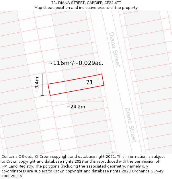 71, DIANA STREET, CARDIFF, CF24 4TT: Plot and title map