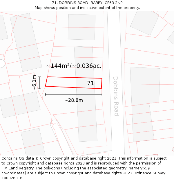 71, DOBBINS ROAD, BARRY, CF63 2NP: Plot and title map