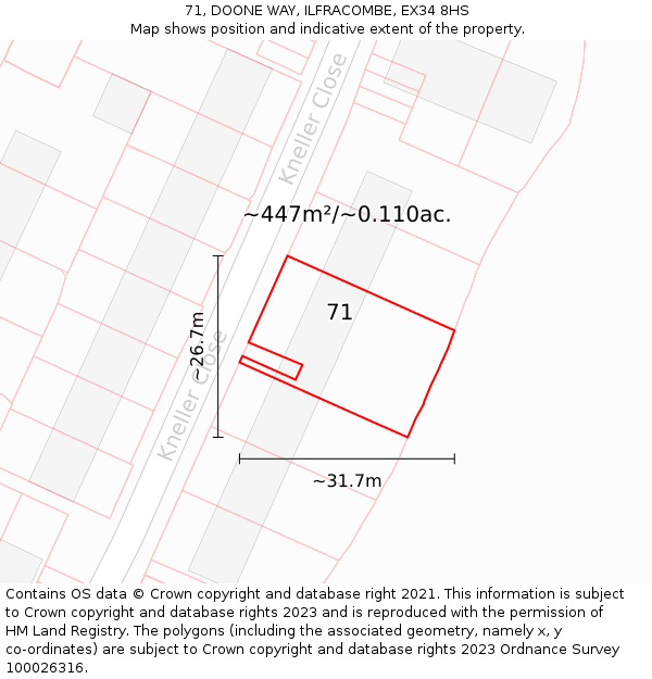 71, DOONE WAY, ILFRACOMBE, EX34 8HS: Plot and title map