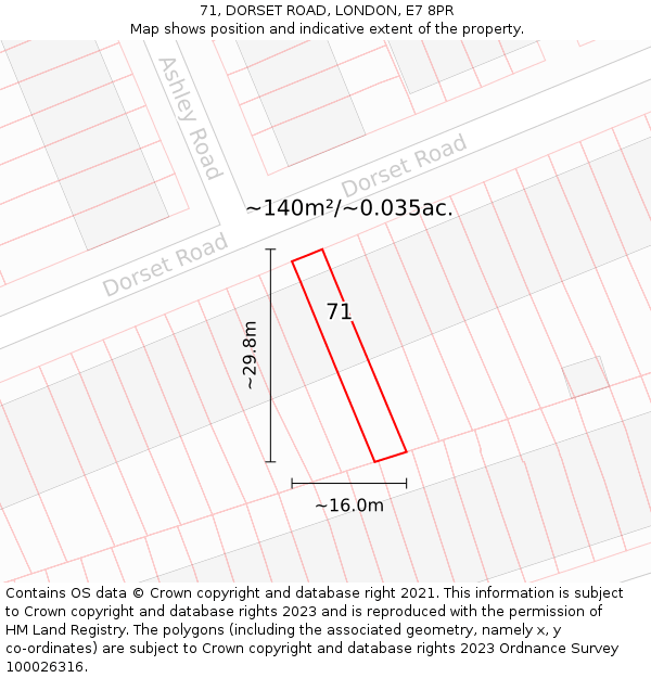 71, DORSET ROAD, LONDON, E7 8PR: Plot and title map