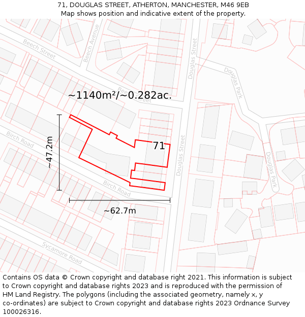 71, DOUGLAS STREET, ATHERTON, MANCHESTER, M46 9EB: Plot and title map