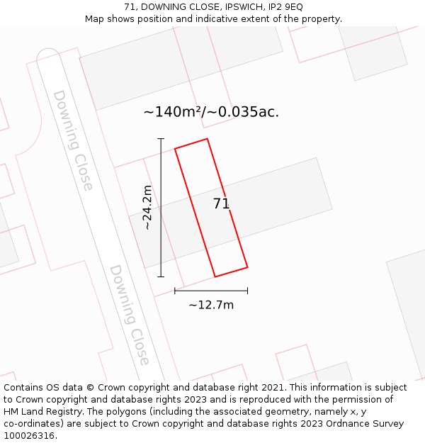 71, DOWNING CLOSE, IPSWICH, IP2 9EQ: Plot and title map