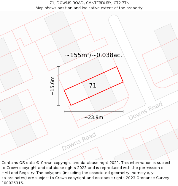 71, DOWNS ROAD, CANTERBURY, CT2 7TN: Plot and title map