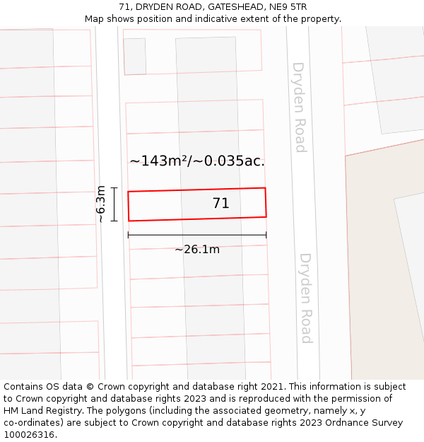 71, DRYDEN ROAD, GATESHEAD, NE9 5TR: Plot and title map