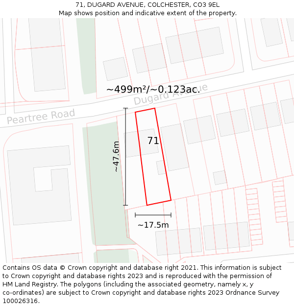 71, DUGARD AVENUE, COLCHESTER, CO3 9EL: Plot and title map