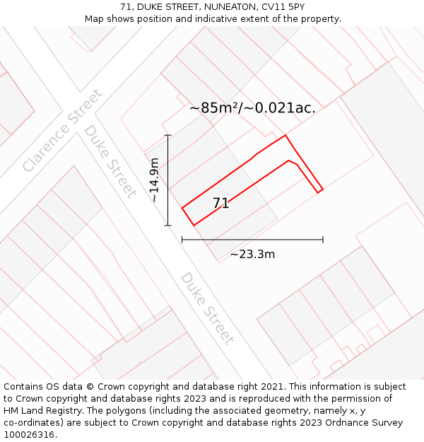 71, DUKE STREET, NUNEATON, CV11 5PY: Plot and title map
