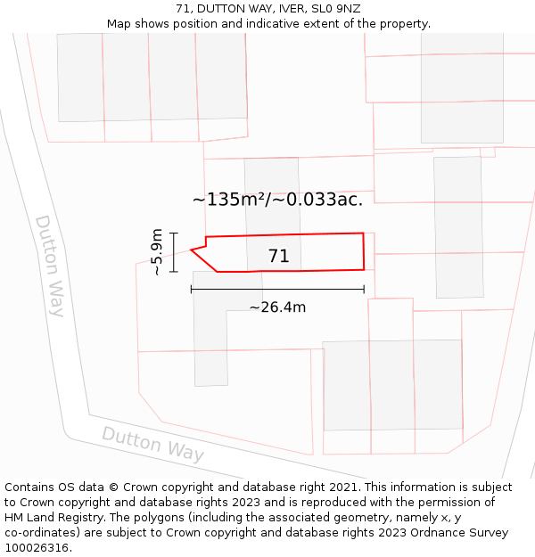 71, DUTTON WAY, IVER, SL0 9NZ: Plot and title map