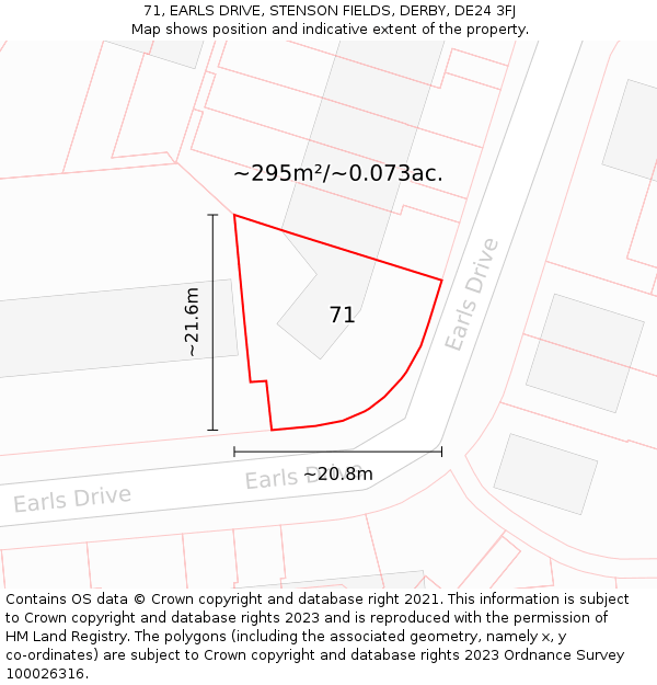 71, EARLS DRIVE, STENSON FIELDS, DERBY, DE24 3FJ: Plot and title map
