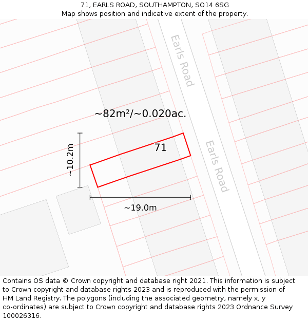 71, EARLS ROAD, SOUTHAMPTON, SO14 6SG: Plot and title map