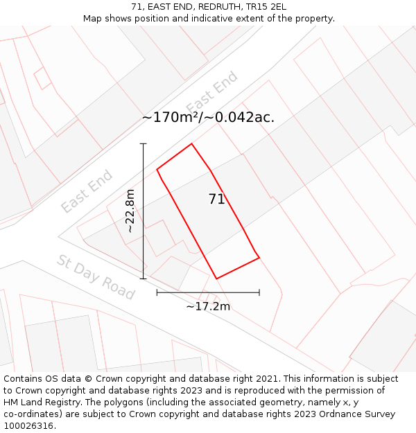 71, EAST END, REDRUTH, TR15 2EL: Plot and title map