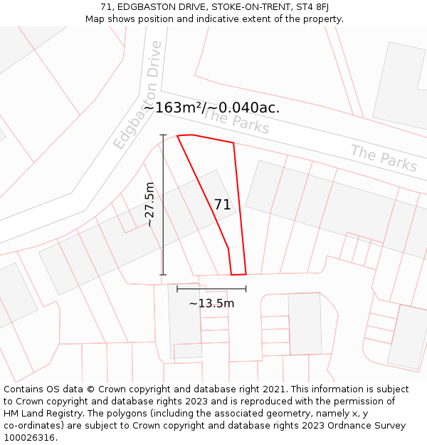 71, EDGBASTON DRIVE, STOKE-ON-TRENT, ST4 8FJ: Plot and title map