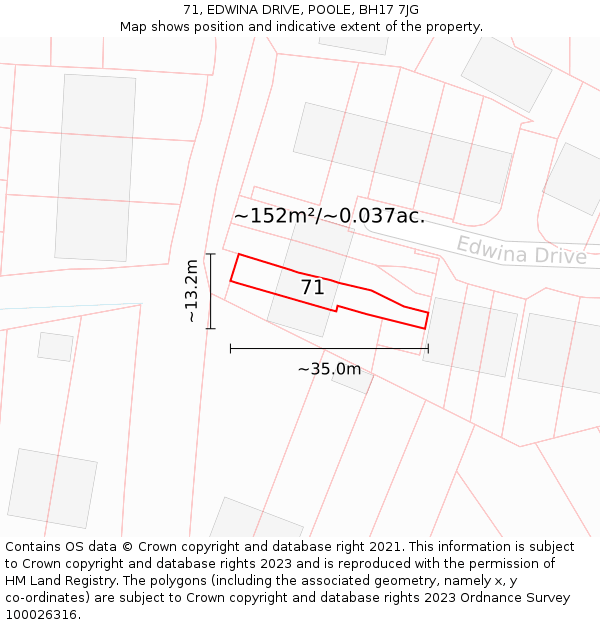 71, EDWINA DRIVE, POOLE, BH17 7JG: Plot and title map