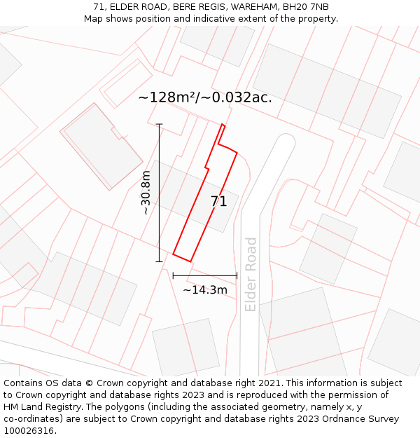 71, ELDER ROAD, BERE REGIS, WAREHAM, BH20 7NB: Plot and title map