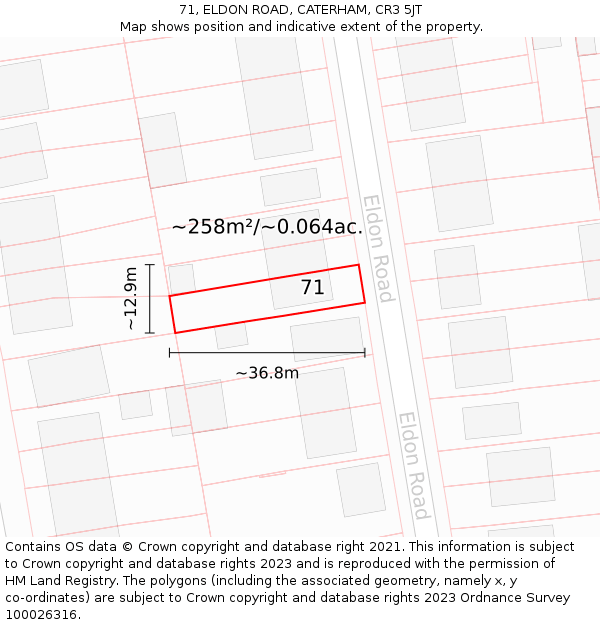 71, ELDON ROAD, CATERHAM, CR3 5JT: Plot and title map