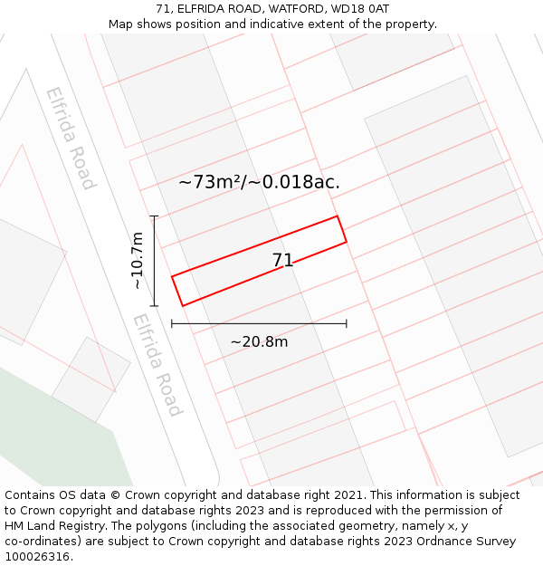 71, ELFRIDA ROAD, WATFORD, WD18 0AT: Plot and title map