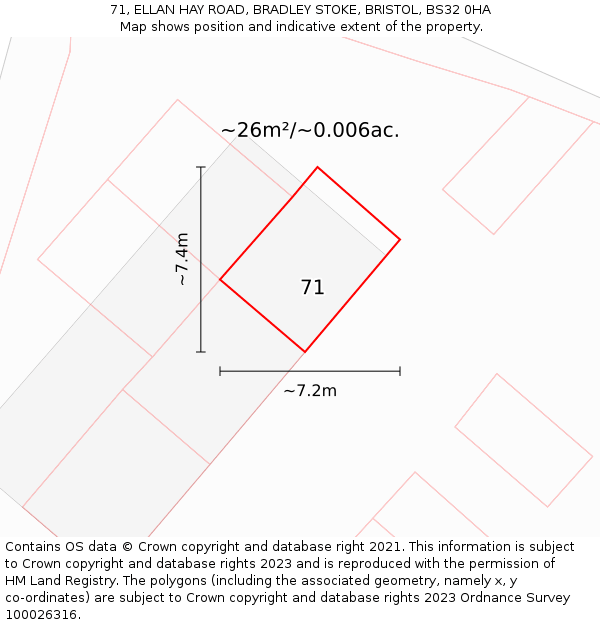 71, ELLAN HAY ROAD, BRADLEY STOKE, BRISTOL, BS32 0HA: Plot and title map