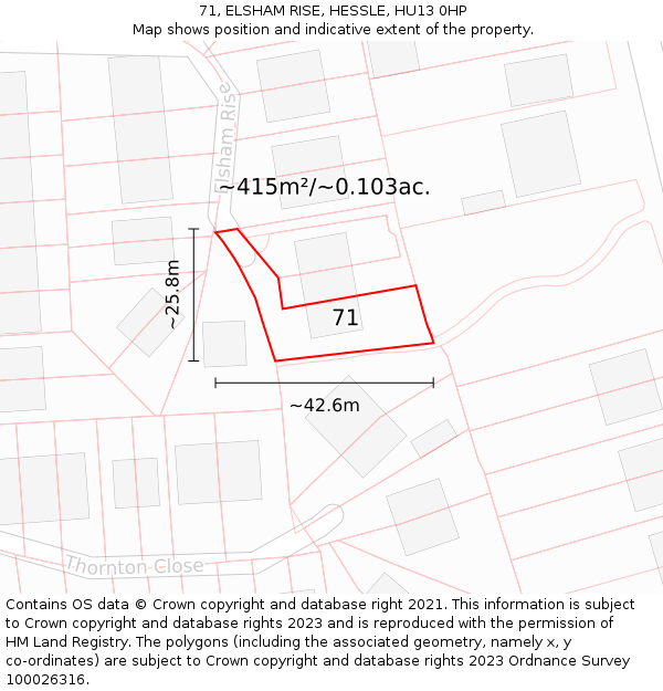 71, ELSHAM RISE, HESSLE, HU13 0HP: Plot and title map