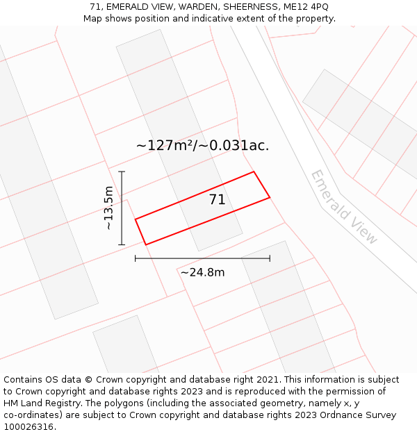 71, EMERALD VIEW, WARDEN, SHEERNESS, ME12 4PQ: Plot and title map