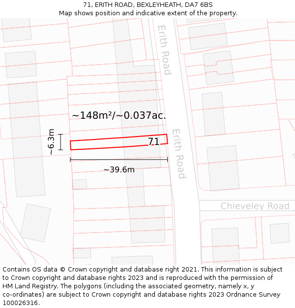 71, ERITH ROAD, BEXLEYHEATH, DA7 6BS: Plot and title map