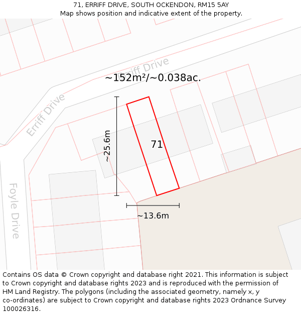 71, ERRIFF DRIVE, SOUTH OCKENDON, RM15 5AY: Plot and title map