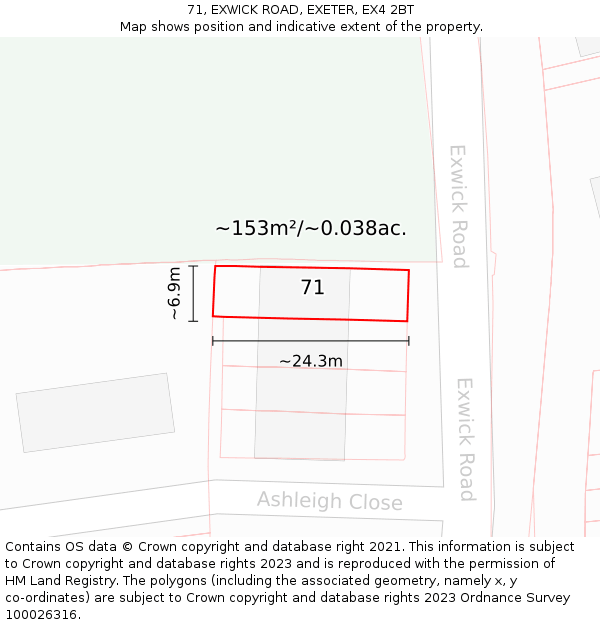71, EXWICK ROAD, EXETER, EX4 2BT: Plot and title map