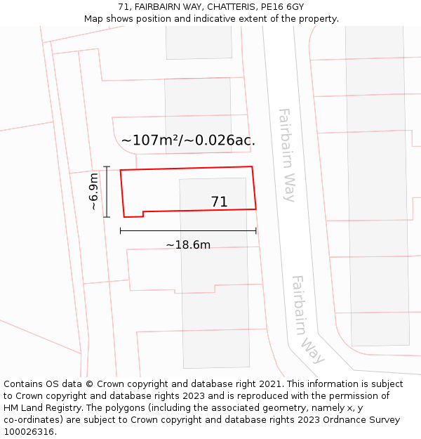71, FAIRBAIRN WAY, CHATTERIS, PE16 6GY: Plot and title map