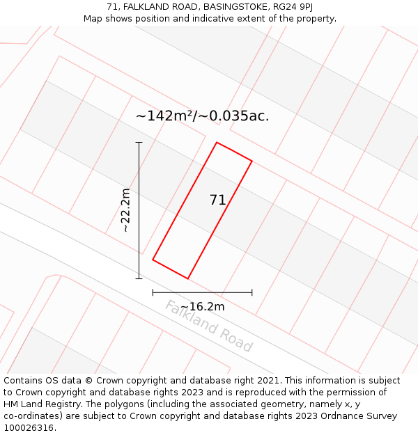 71, FALKLAND ROAD, BASINGSTOKE, RG24 9PJ: Plot and title map