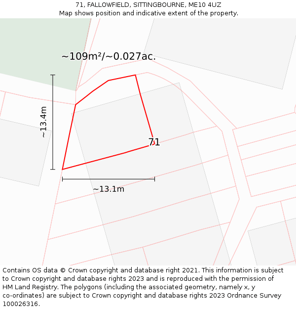 71, FALLOWFIELD, SITTINGBOURNE, ME10 4UZ: Plot and title map