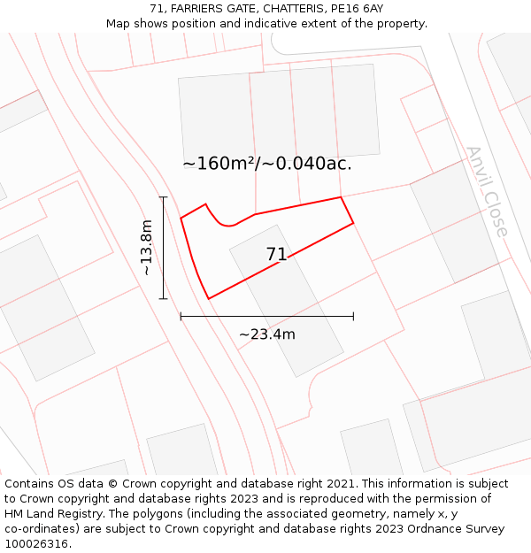 71, FARRIERS GATE, CHATTERIS, PE16 6AY: Plot and title map