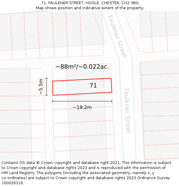71, FAULKNER STREET, HOOLE, CHESTER, CH2 3BG: Plot and title map