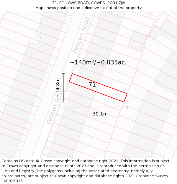 71, FELLOWS ROAD, COWES, PO31 7JW: Plot and title map