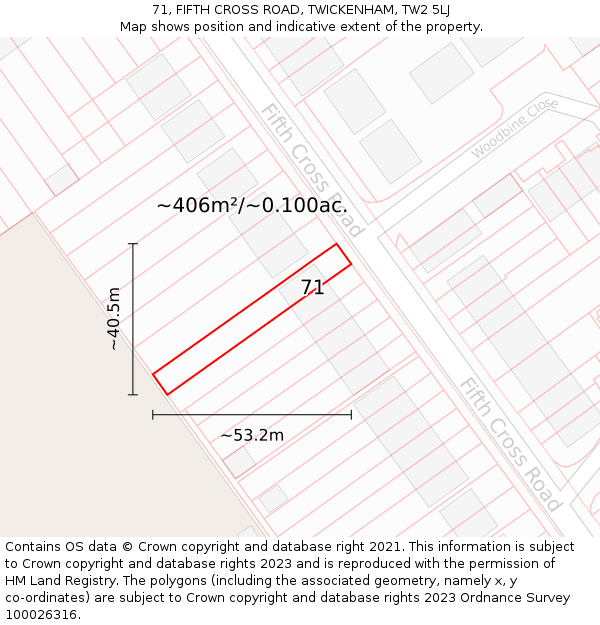 71, FIFTH CROSS ROAD, TWICKENHAM, TW2 5LJ: Plot and title map