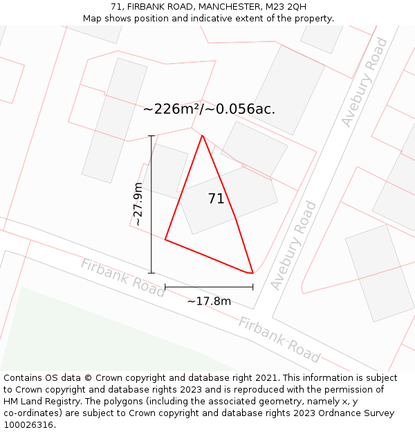 71, FIRBANK ROAD, MANCHESTER, M23 2QH: Plot and title map