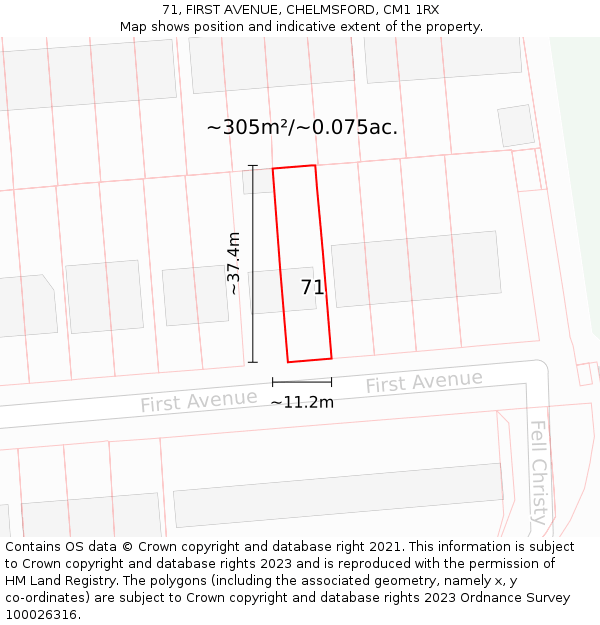 71, FIRST AVENUE, CHELMSFORD, CM1 1RX: Plot and title map