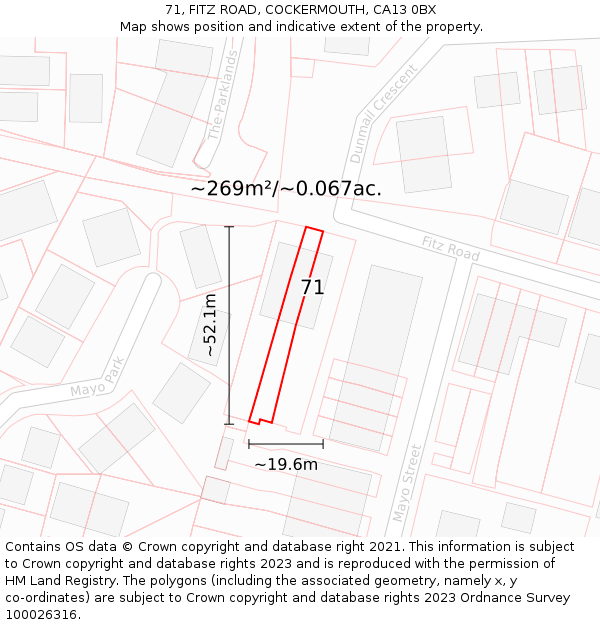 71, FITZ ROAD, COCKERMOUTH, CA13 0BX: Plot and title map