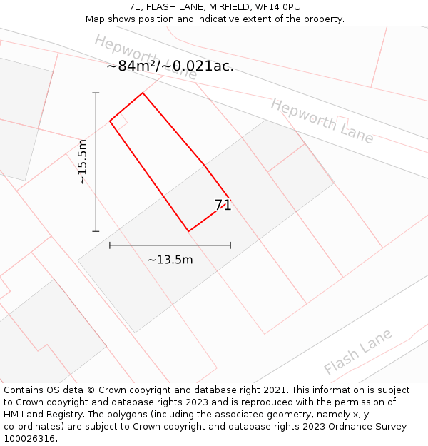 71, FLASH LANE, MIRFIELD, WF14 0PU: Plot and title map