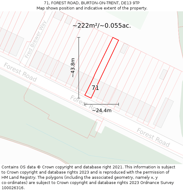 71, FOREST ROAD, BURTON-ON-TRENT, DE13 9TP: Plot and title map