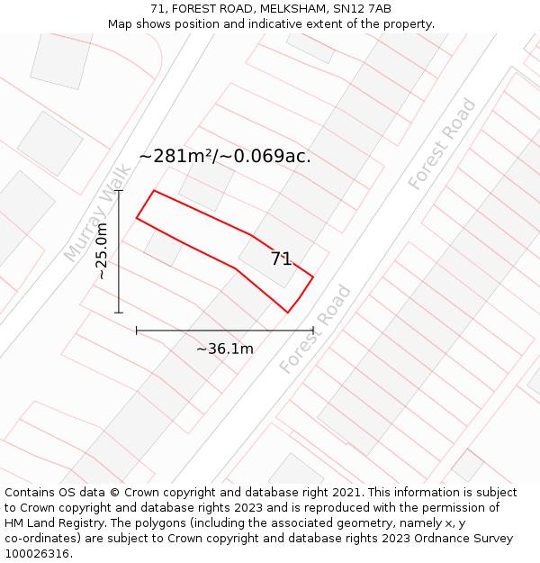 71, FOREST ROAD, MELKSHAM, SN12 7AB: Plot and title map