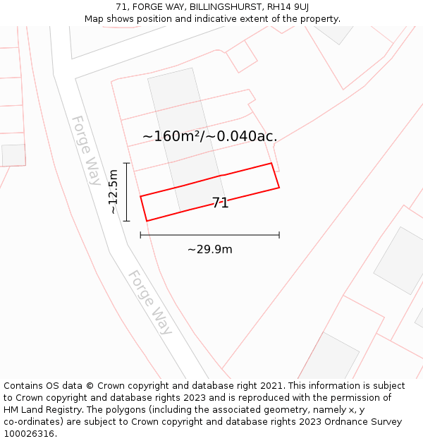 71, FORGE WAY, BILLINGSHURST, RH14 9UJ: Plot and title map