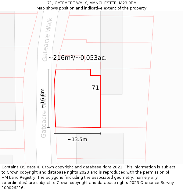71, GATEACRE WALK, MANCHESTER, M23 9BA: Plot and title map