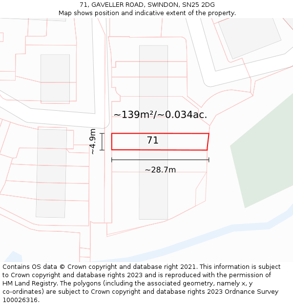 71, GAVELLER ROAD, SWINDON, SN25 2DG: Plot and title map