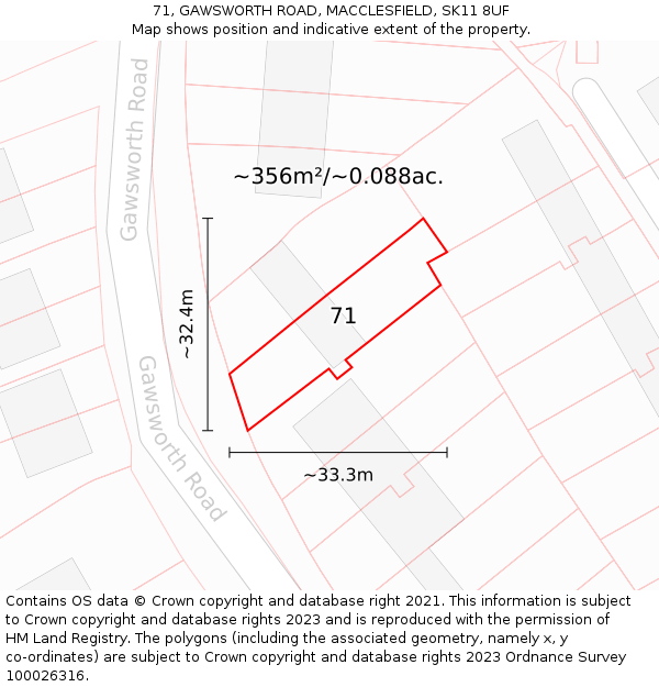 71, GAWSWORTH ROAD, MACCLESFIELD, SK11 8UF: Plot and title map